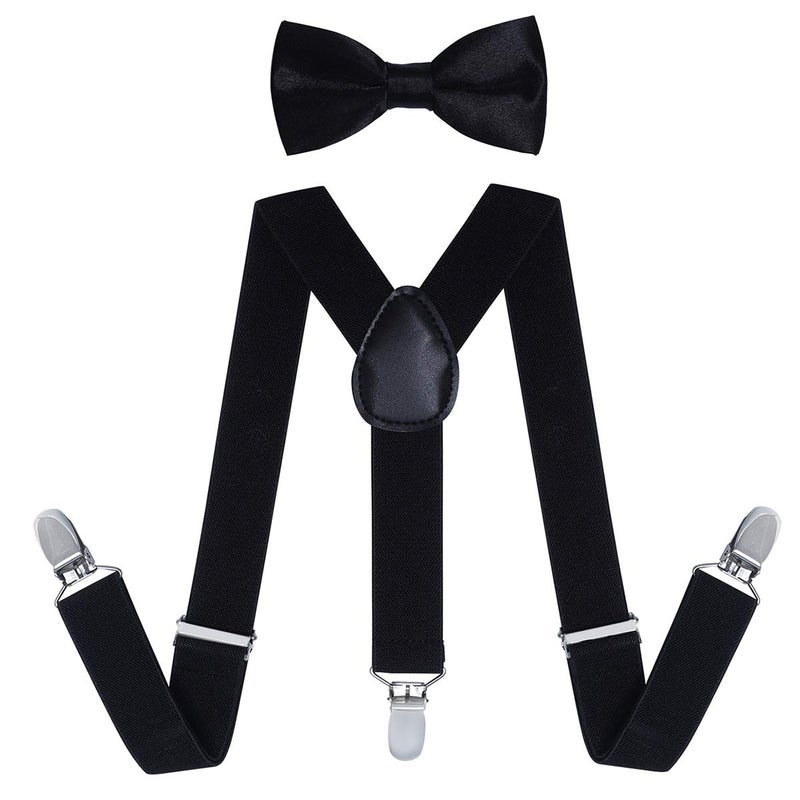 WELROG Kids Suspender Bow Tie Sets - Adjustable Braces With Bowtie Gift Idea for Boys and Girls (Black) - Image 1